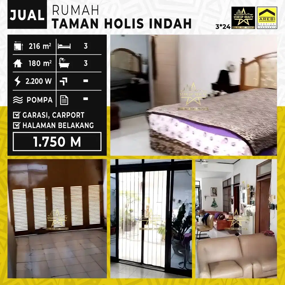 1,75 M Dijual cepat rumah Taman Holis Indah lt 216 lb 180 kt 3 km 3