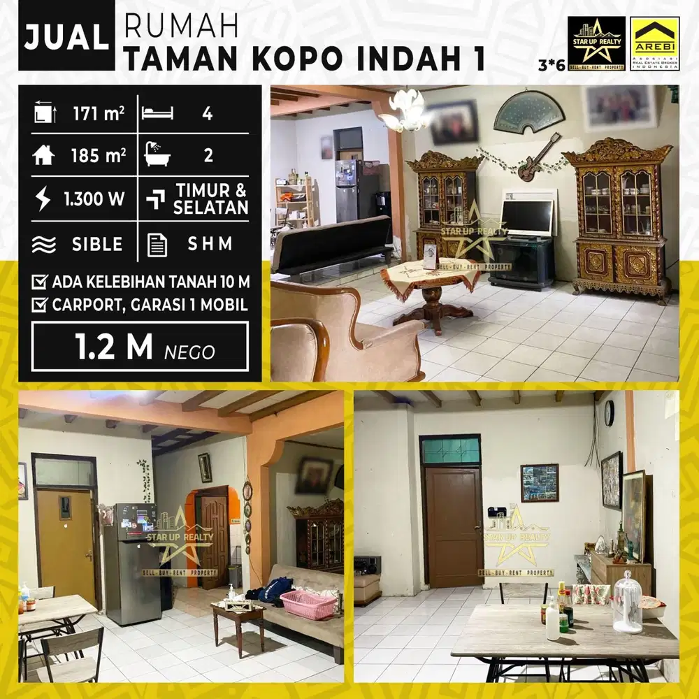1,2 M nego Dijual Rumah 2lt  TKI 1 Taman Kopo Indah 1 lt 171 lb 185
