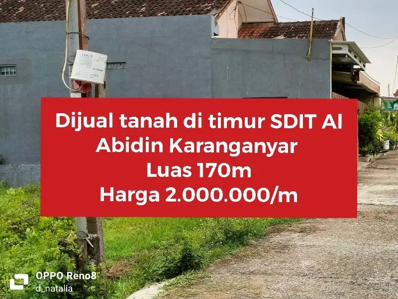 Dijual kavling tanah di timur SDIT Al Abidin Karanganyar