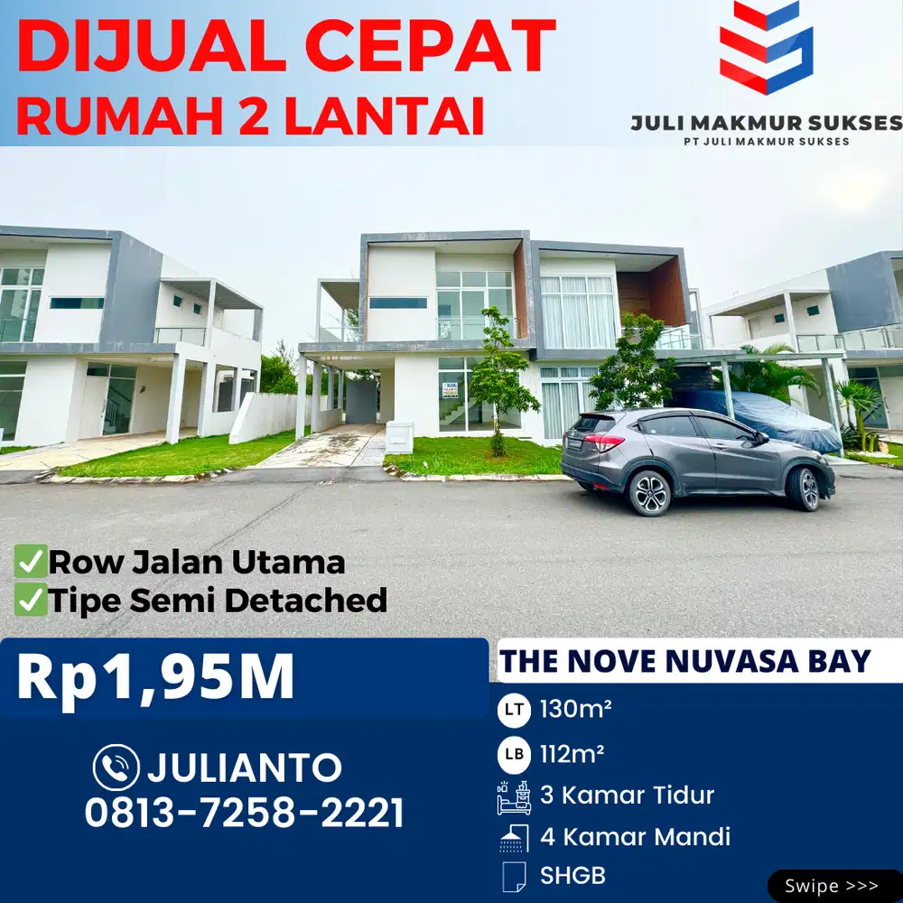 Dijual CEPAT Rumah 2 Lantai Tipe Semi D di The Nove Nuvasa Bay