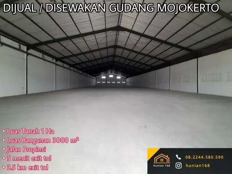JUAL SEWA Gudang Bekas Pabrik Raya Jetis Kemlagi Gedeg Mojokerto Barat