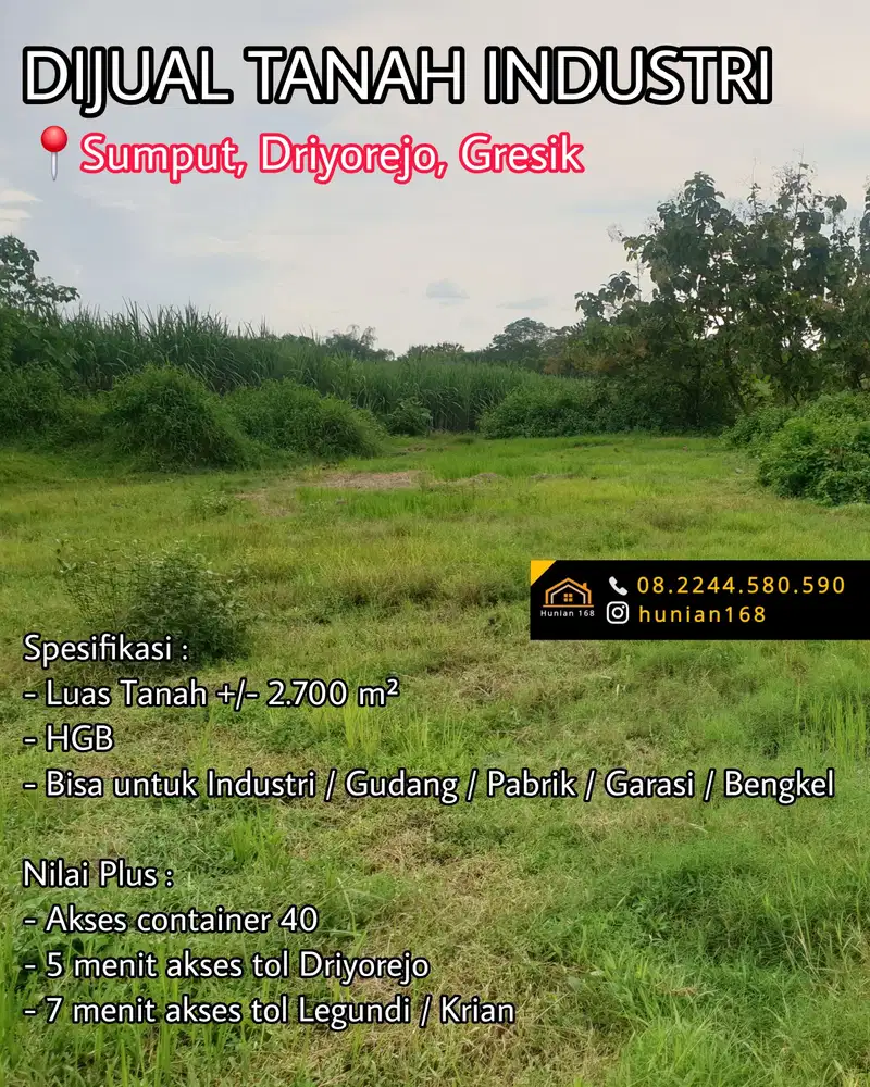 TANAH Industri Raya Sumput Cangkir Krikilan Tenaru Driyorejo Gresik