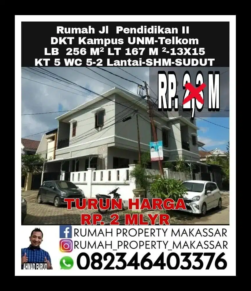 Turun Harga Rumah Jl  Pendidikan II  Dekat Kampus UNM-Telkom Luas Bang