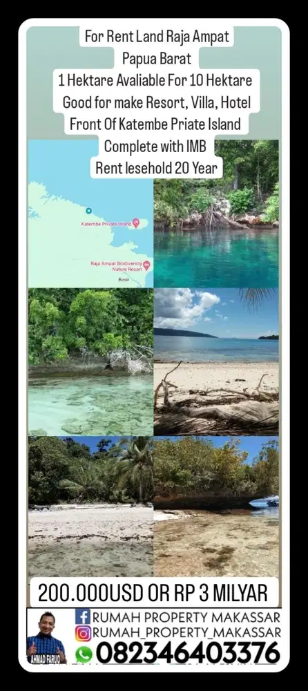 For Rent 10 Year Land Raja Ampat Papua Barat  1 Hektare
