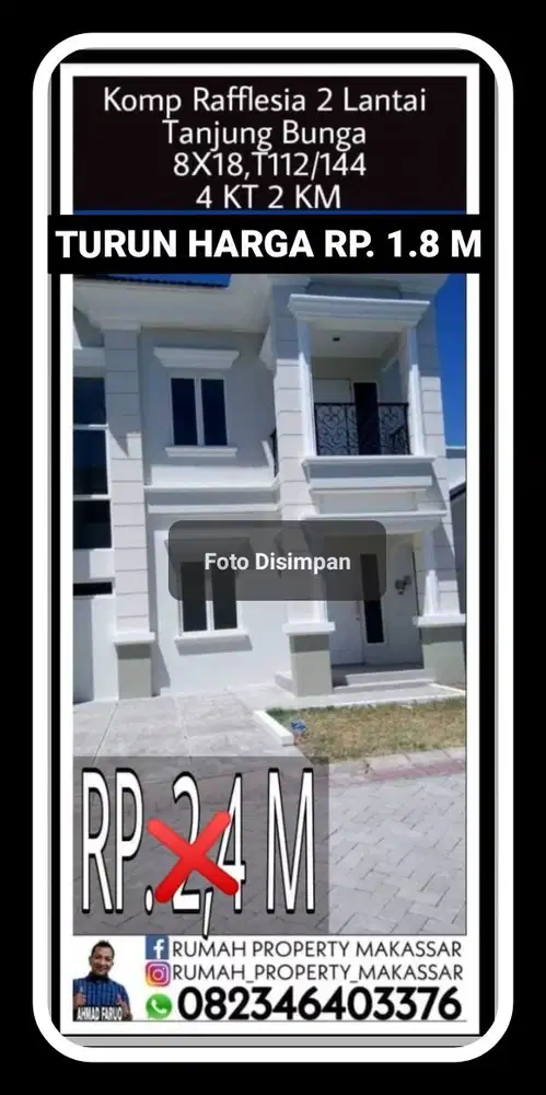Turun Harga Rumah Raflesia 2 Lti Tj Bunga 8X18, T 112/144  Kmr 4 WC 2