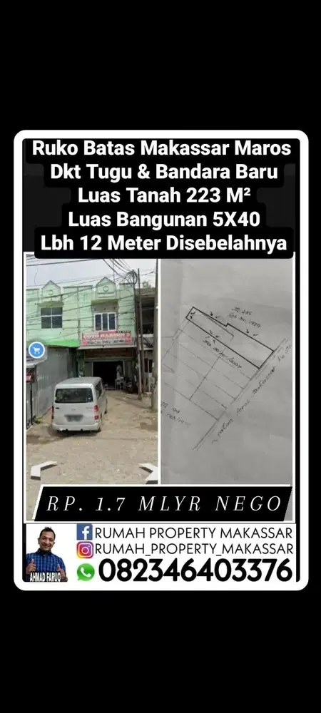 Ruko Batas Makassar Maros  Dkt Tugu  Bandara Baru LT223 5X40