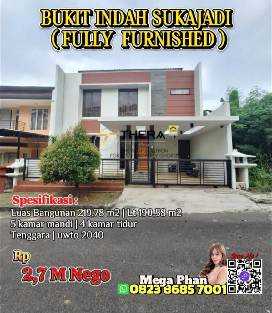 dijual rumah 2 Lantai fully furnished di sukajadi