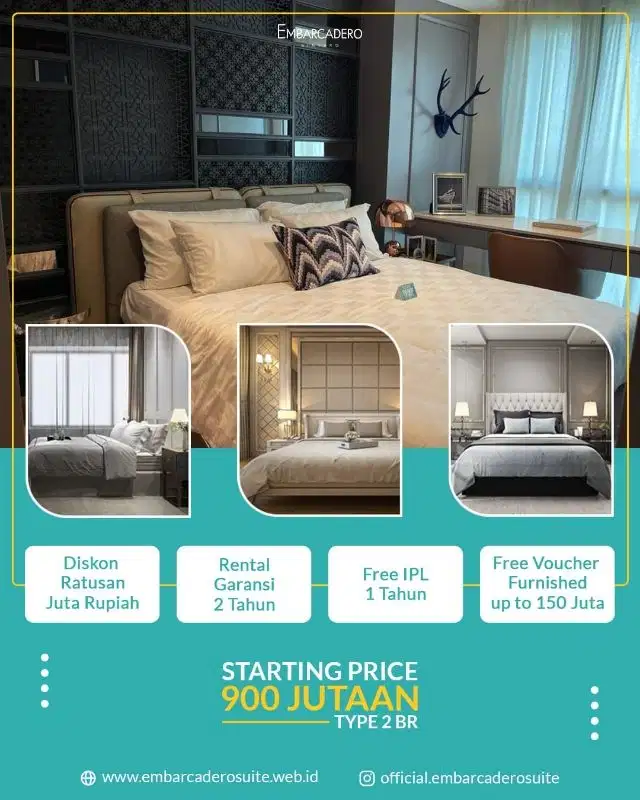 APARTEMEN EMBARCADERO BINTARO TIPE. 3 KAMAR SIAP HUNI DAN PED FRIENLY