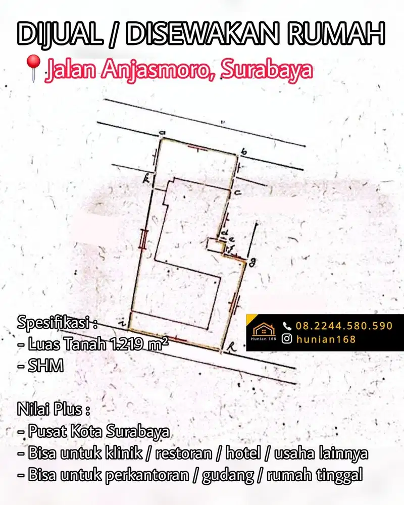 JUAL SEWA Rumah Ruko Toko Anjasmoro Anjasmara Surabaya Pusat Tengah