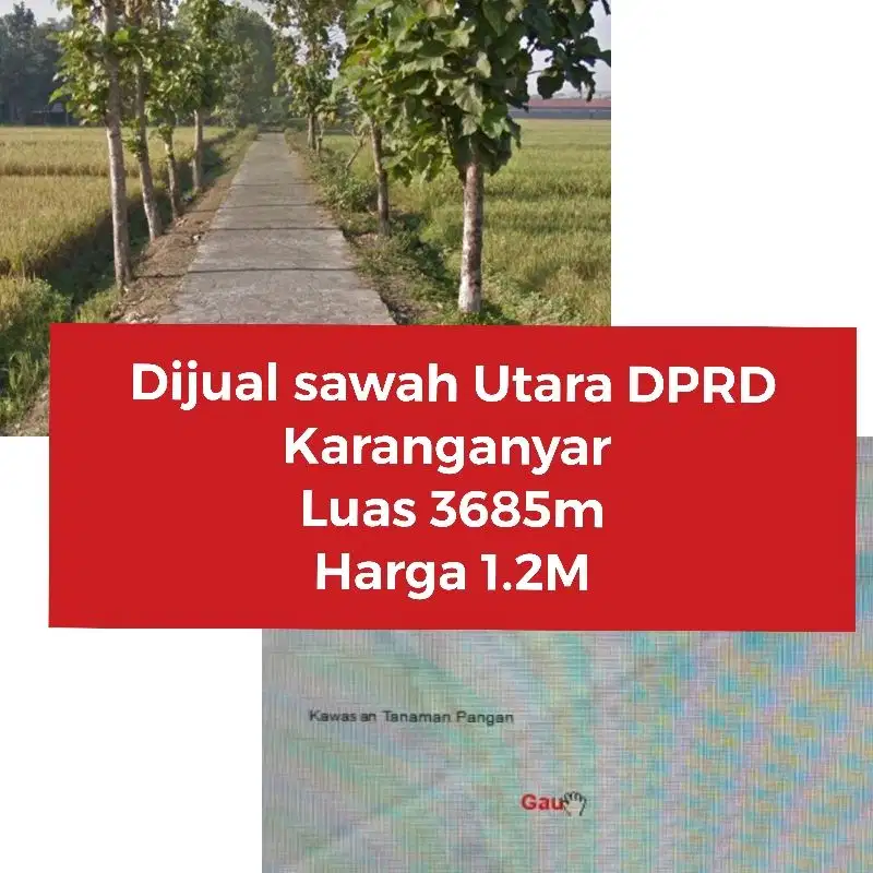 Dijual sawah gaum Utara DPRD Karanganyar