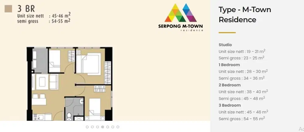 Dijual Super Murah Apartemen M Town Tower Bryant Type 3 BR Lantai 21
