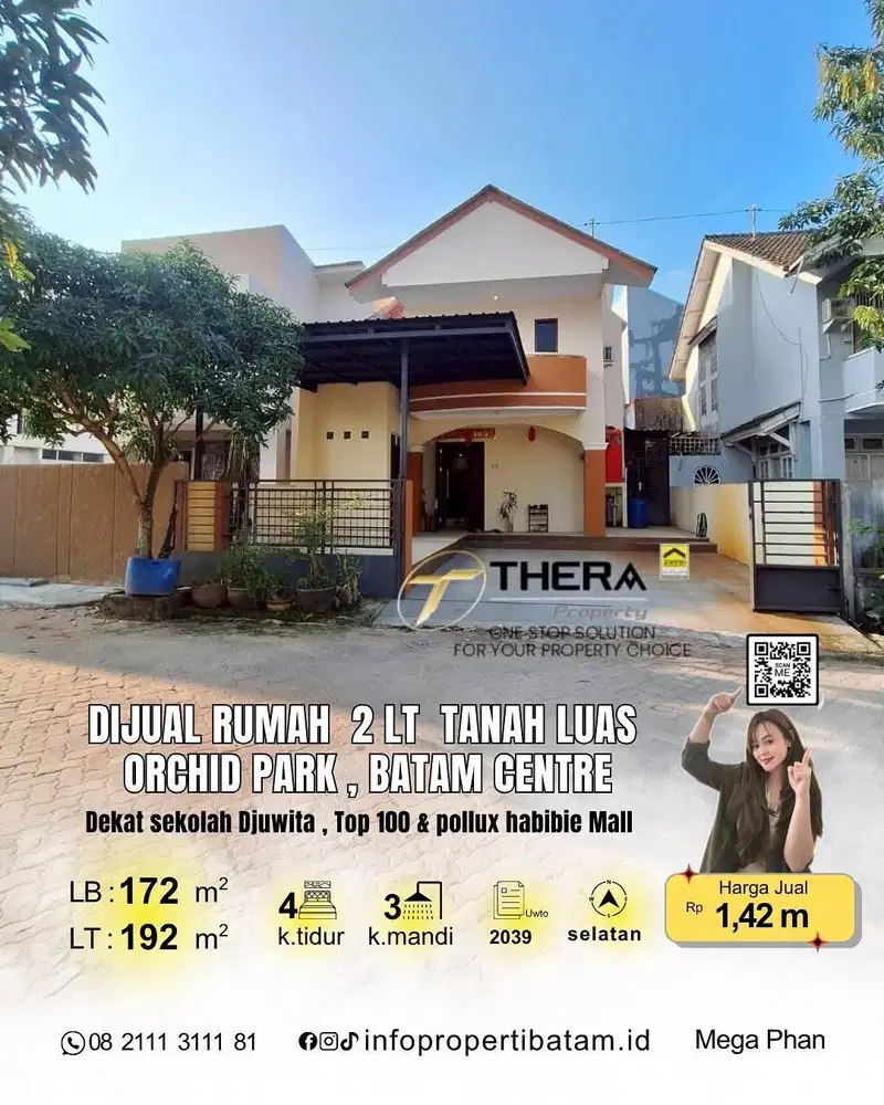 Dijual murah Rumah 2 lantai tanah luas di orchid park batam centre