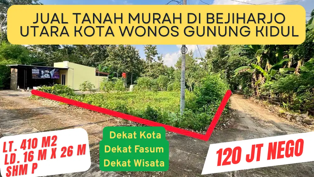 Tanah dijual murah pekarangan di Bejiharjo utara Wonosari Gunung Kidul