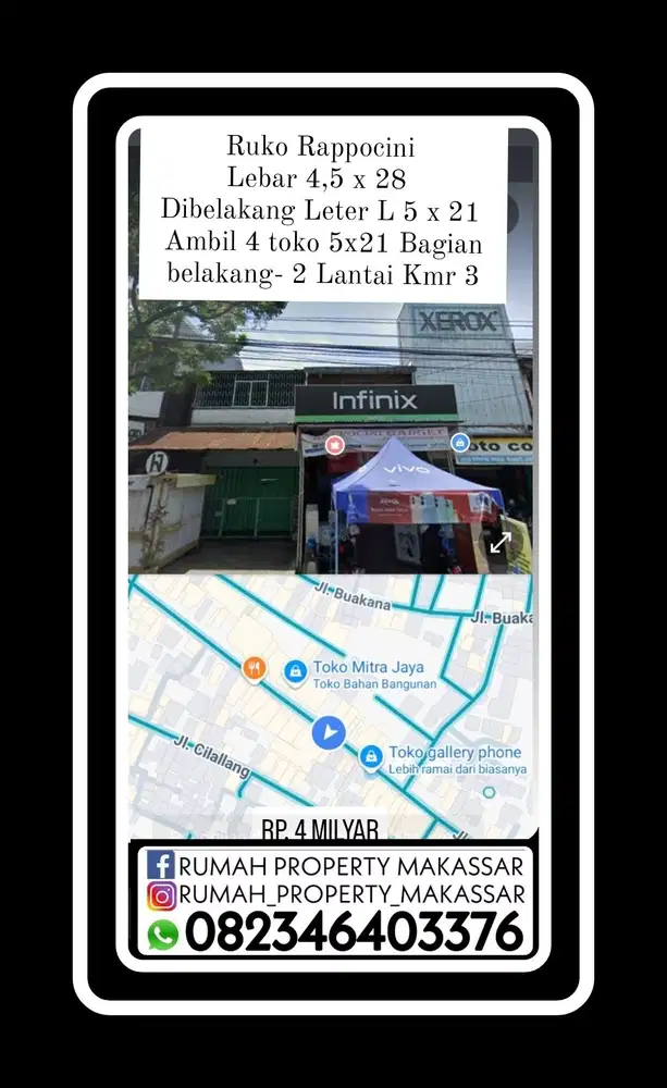 Ruko Rappocini  Lebar 4,5 x 28   Dibelakang Leter L 5 x 21