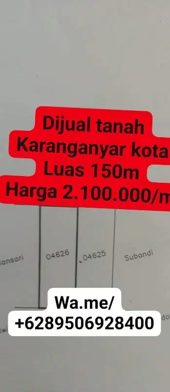 Dijual tanah strategis Karanganyar kota