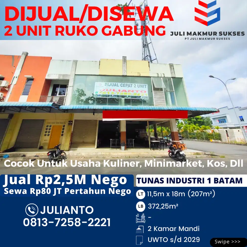 Dijual CEPAT 2 Unit Ruko Gandeng di Tunas Industri Batam Center