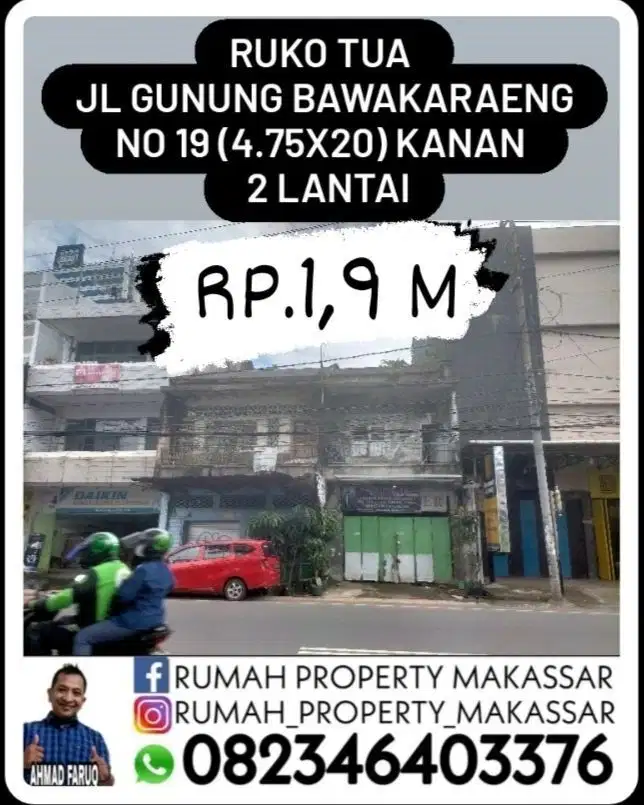 Ruko Tua  Jl Gunung Bawakaraeng no 19 (4.75x20) Sebelah Kanan  2 Lri