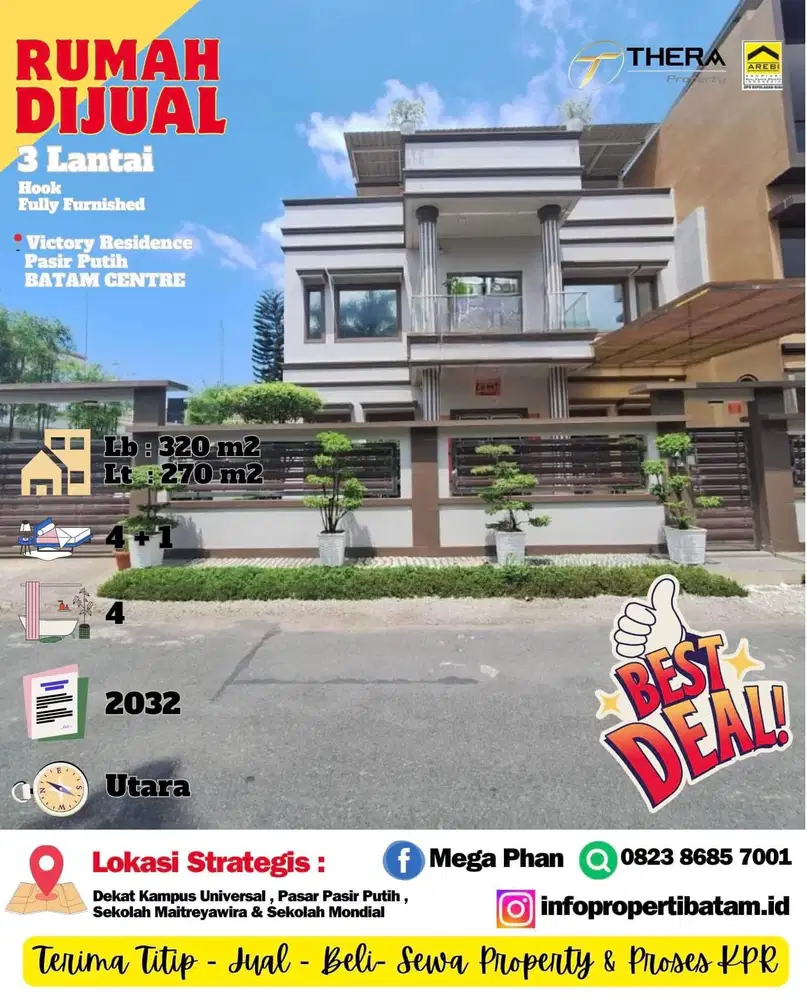 Dijual rumah 3 lantai hook Fully furnished di victory residence