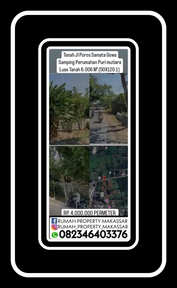 Tanah Jl Poros Samata Gowa Samping Perumahan Puri mutiara Luas 6.006