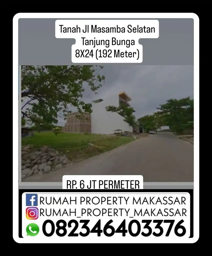 Tanah Jl Masamba Selatan Tanjung Bunga 8X24 (192 Meter)