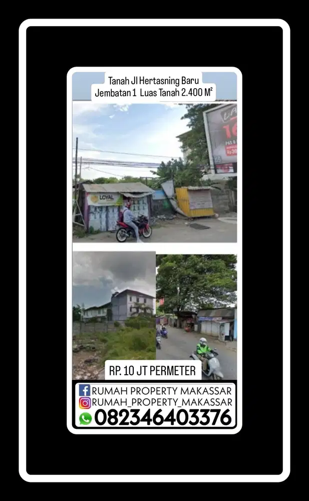 Tanah Jl Hertasning Baru Makassar Sul Sel jembatan 1 LT2.400 M²