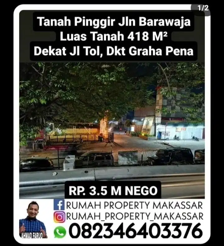 Tanah  Pinggir Jalan Barawaja Luas Tanah 418 M² Dekat Jl Tol Dekat Grah