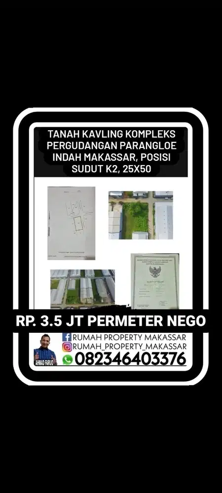 Tanah Kavling kompleks Pergudangan Parangloe Indah 25X50 1.500M, SUDUT