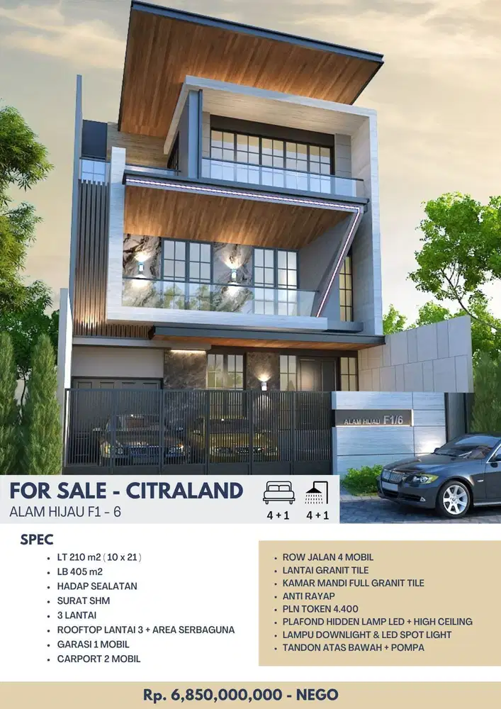 DIJUAL Rumah Baru Citraland Alam Hijau Blok F1