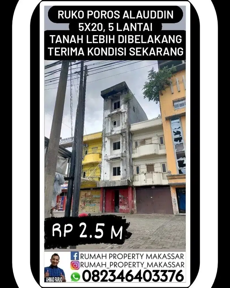 Ruko  Poros Alauddin 5X20, 5 Lantai jual kondisi skrg
