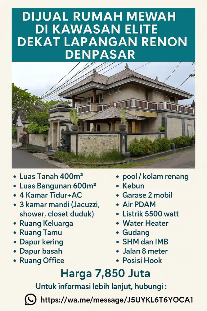 RUMAH MEWAH DEKAT LAPANGAN RENON DENPASAR
