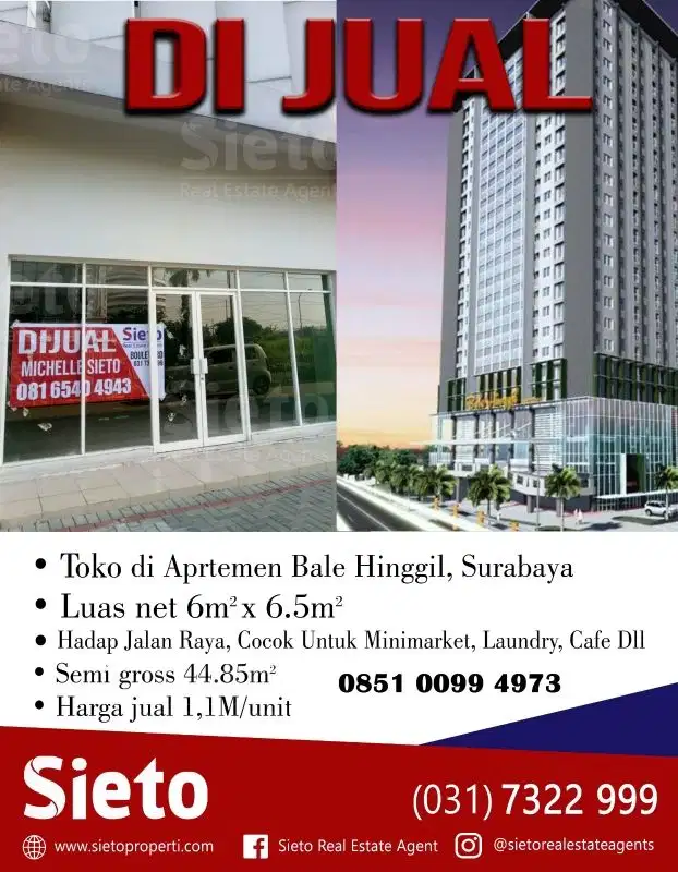 PROMO . DIJUAL TOKO DI APARTEMENT BALE HINGGIL