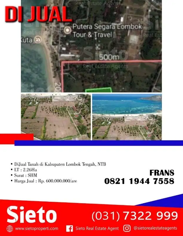 DiJual Tanah di Kabupaten Lombok Tengah, NTB