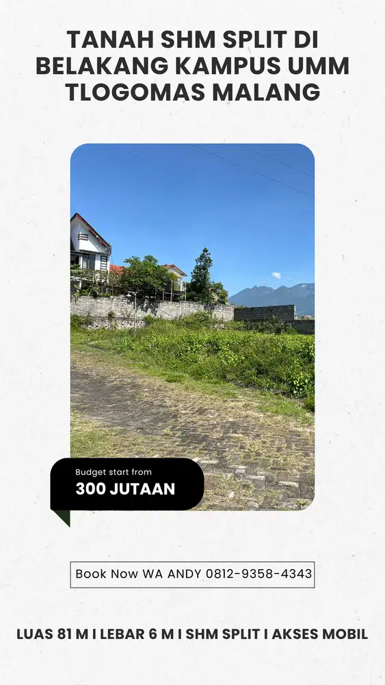Tanah Murah 300 jutaan di belakang kampus UMM tlogomas malang