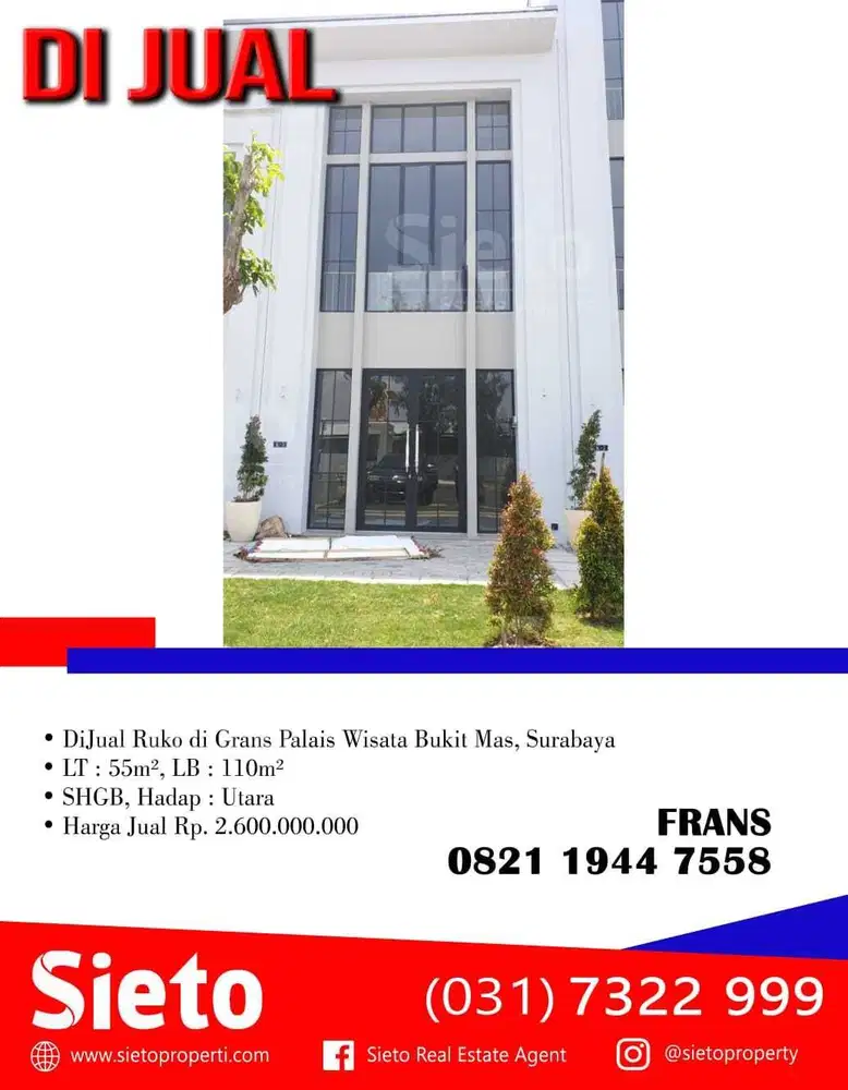 DiJual Ruko di Grand Palais Wisata Bukit Mas, Surabaya