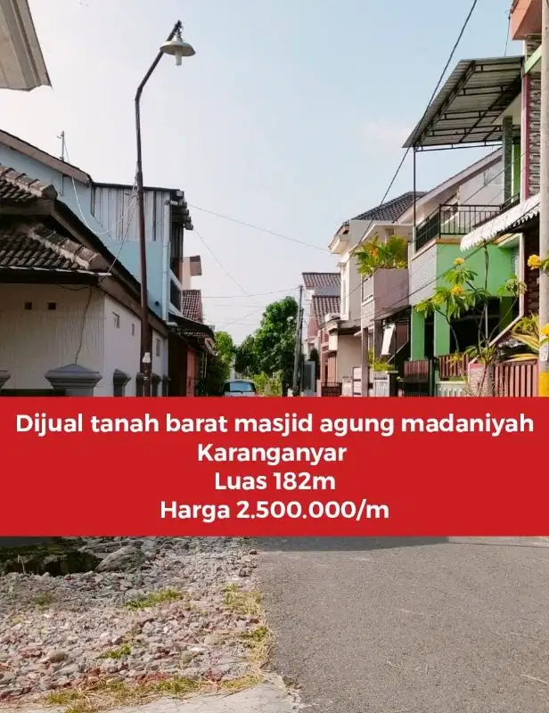 Dijual tanah barat masjid agung madaniyah Karanganyar