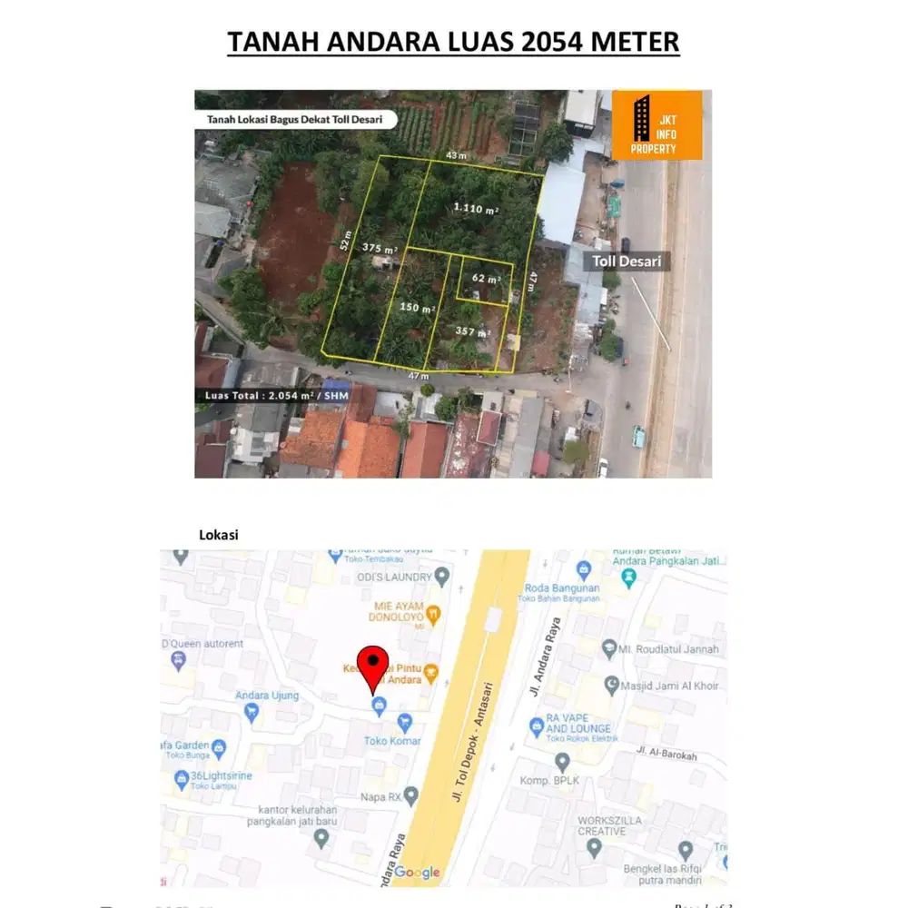 Dijual Tanah Komplek Andara Dengan Luas 2054m2 Dekat Dengan Dengan tol