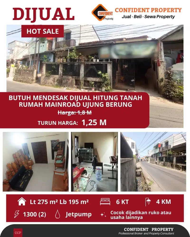 MURAH HITUNG TANAH HARGA DI BAWAH PASAR LOKASI MAINROAD UJUNG BERUNG