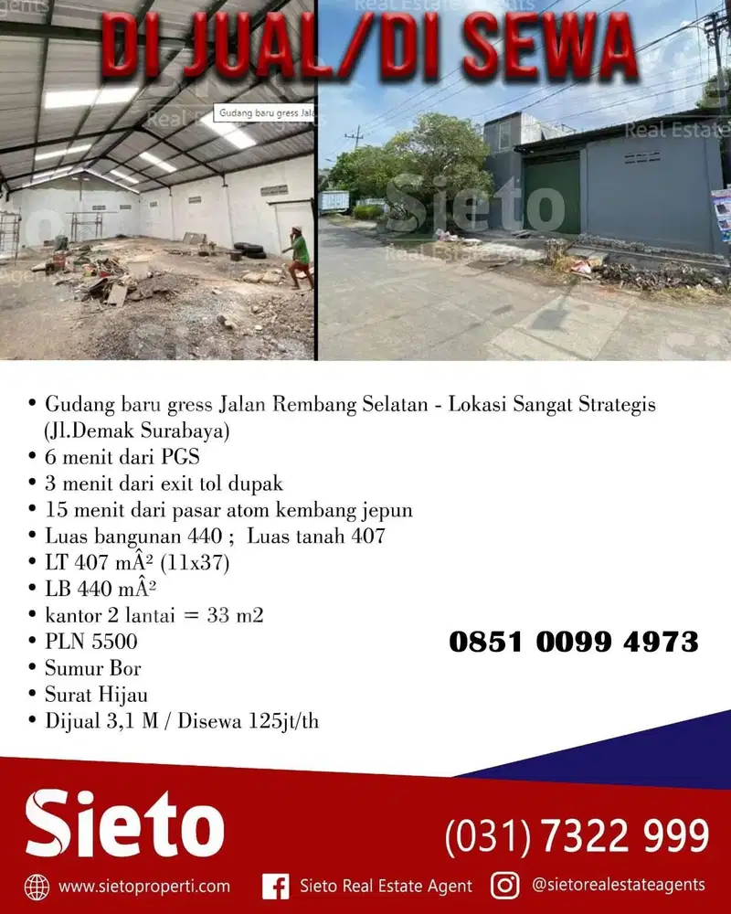 PROMO Gudang baru gress Jalan Rembang Selatan