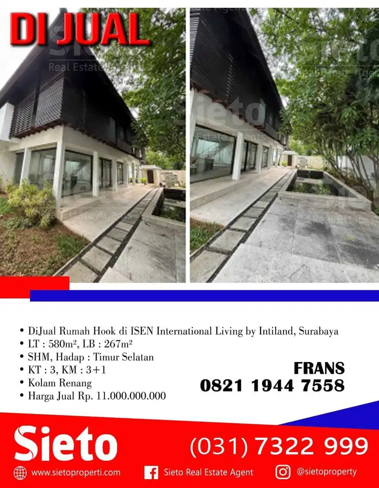 DiJual Rumah Hook di ISEN International Living by Intiland, Surabaya