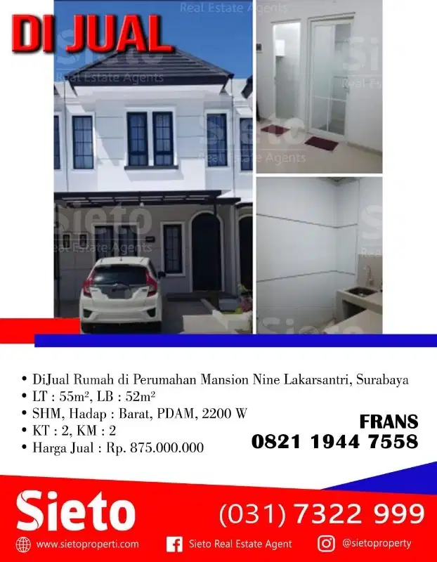 DiJual Rumah di Perumahan Mansion Nine Lakarsantri, Surabaya