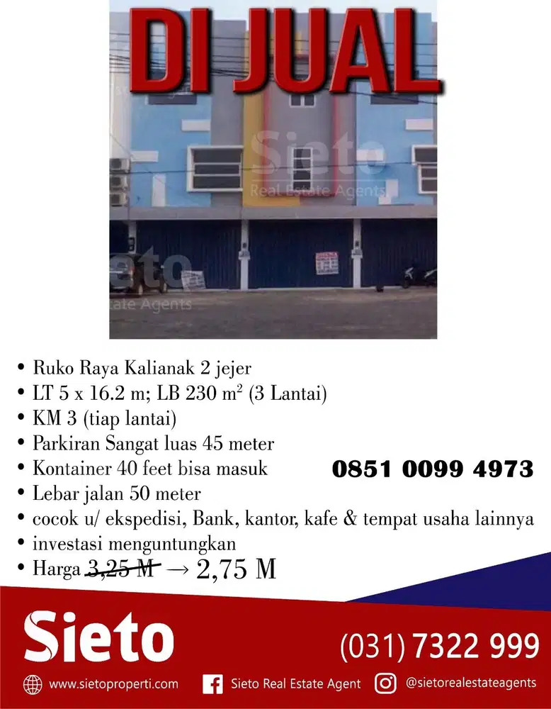 PROMO  Dijual Ruko Raya Kalianakk 2 Jejer