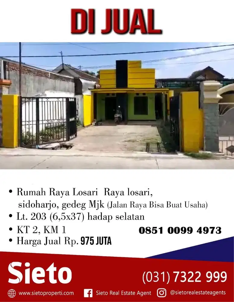 PROMO  Dijual Rumah Raya Losari, Gedeg Mojokerto, Harga Jual 975juta