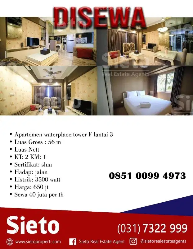 Apartemen waterplace tower F lantai 3
