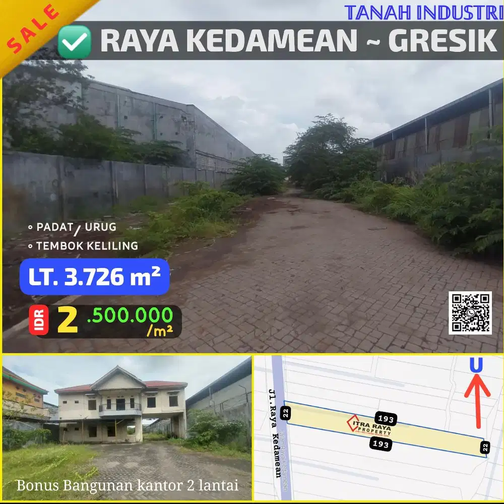 Tanah Industri Kedamean gresik bonus bangunan