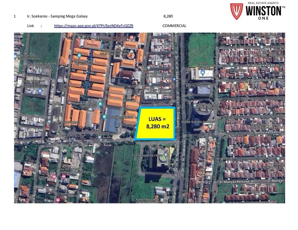 Dijual Tanah Raya Ir Soekarno Merr cocok Rumah Sakit Gedung Showroom