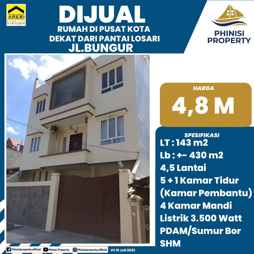DIJUAL RUMAH DI PUSAT KOTA MAKSSAR DEKAT PANTAI LOSARI JL BUNGUR