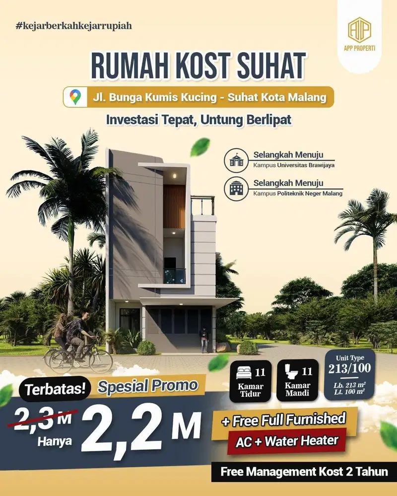 RUMAH KOS DEPAN  KAMPUS UB  DAN DEKAT JALAN SUHAT KOTA MALANG