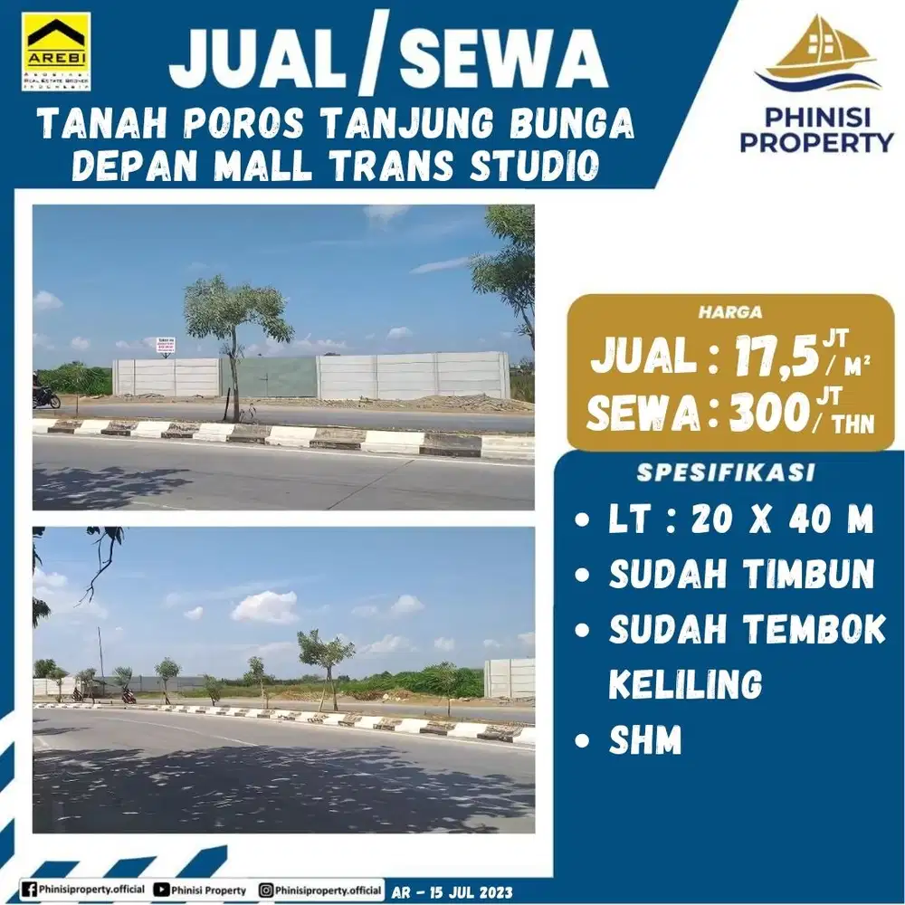 DIJUAL Tanah Siap Bangun di Poros Jl. Metro Tanjung Bunga depan TSM