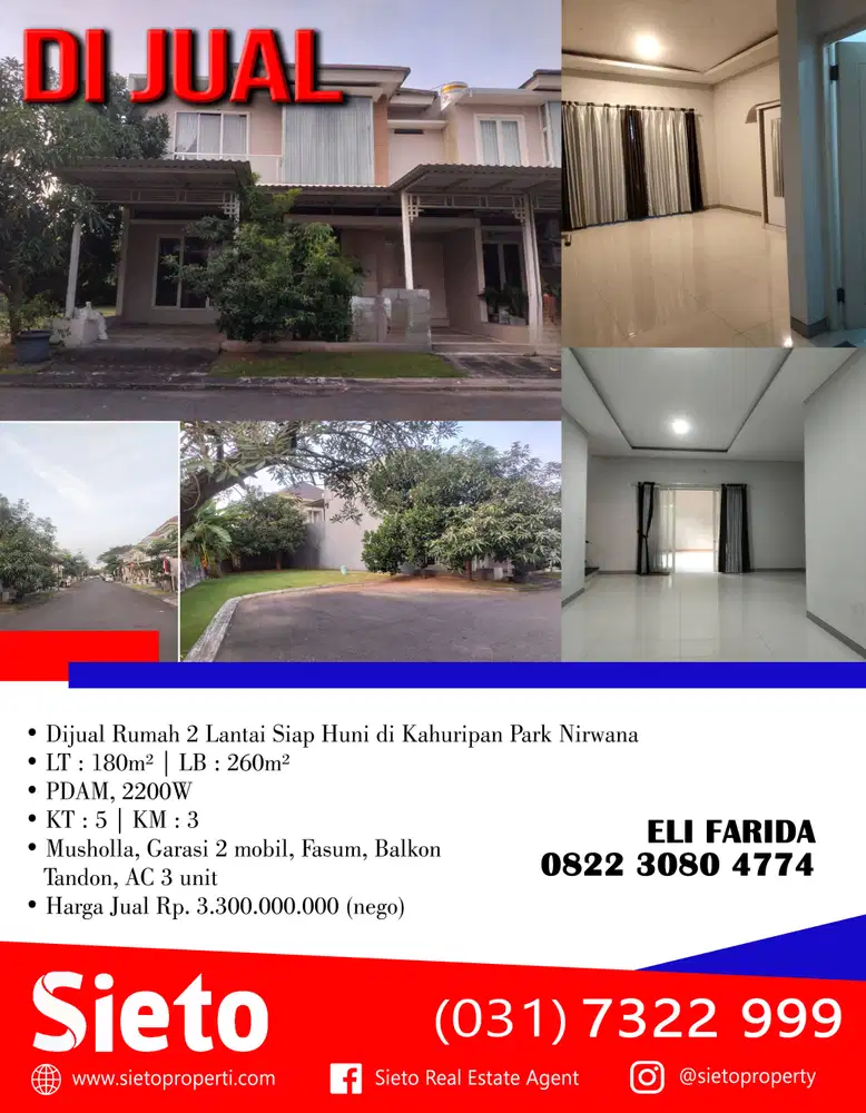 Dijual Rumah 2 Lantai Siap Huni di Kahuripan Park Nirwana