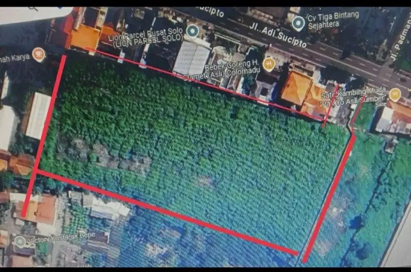 Tanah lebar 15 meter pinggir jalan raya adi sucipto